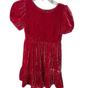 Crewcuts Dress Girls Sz 10 Red Velvet Puff Sleeve Holiday Tiered Belted Classic